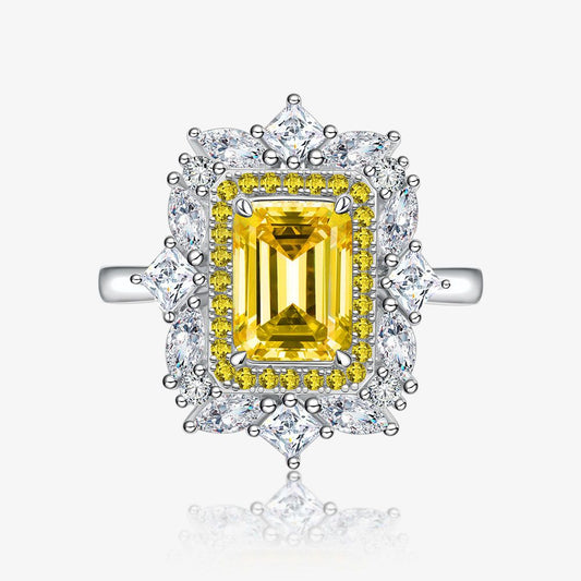Masculine Baguette Created High Carbon Diamond Flower Ring in 925 Sterling Silver