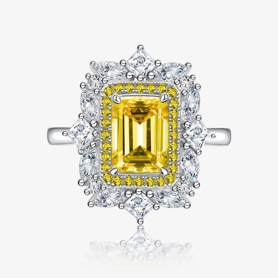 Masculine Baguette Created High Carbon Diamond Flower Ring in 925 Sterling Silver
