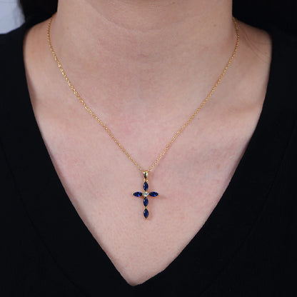 Sterling Silver Created Sapphire Cross Necklace