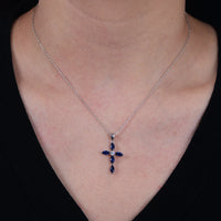 Sterling Silver Created Sapphire Cross Necklace