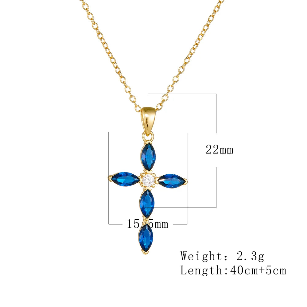 Sterling Silver Created Sapphire Cross Necklace