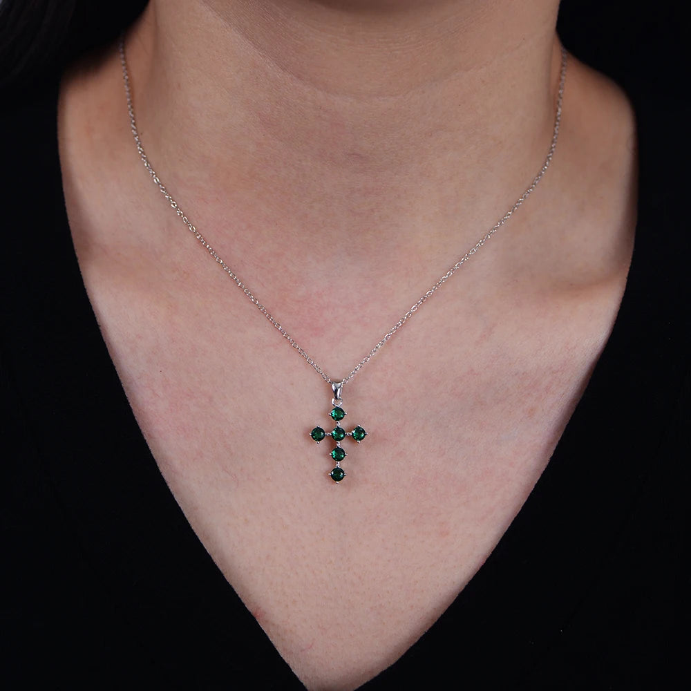 Sterling Silver Green Cross Necklace