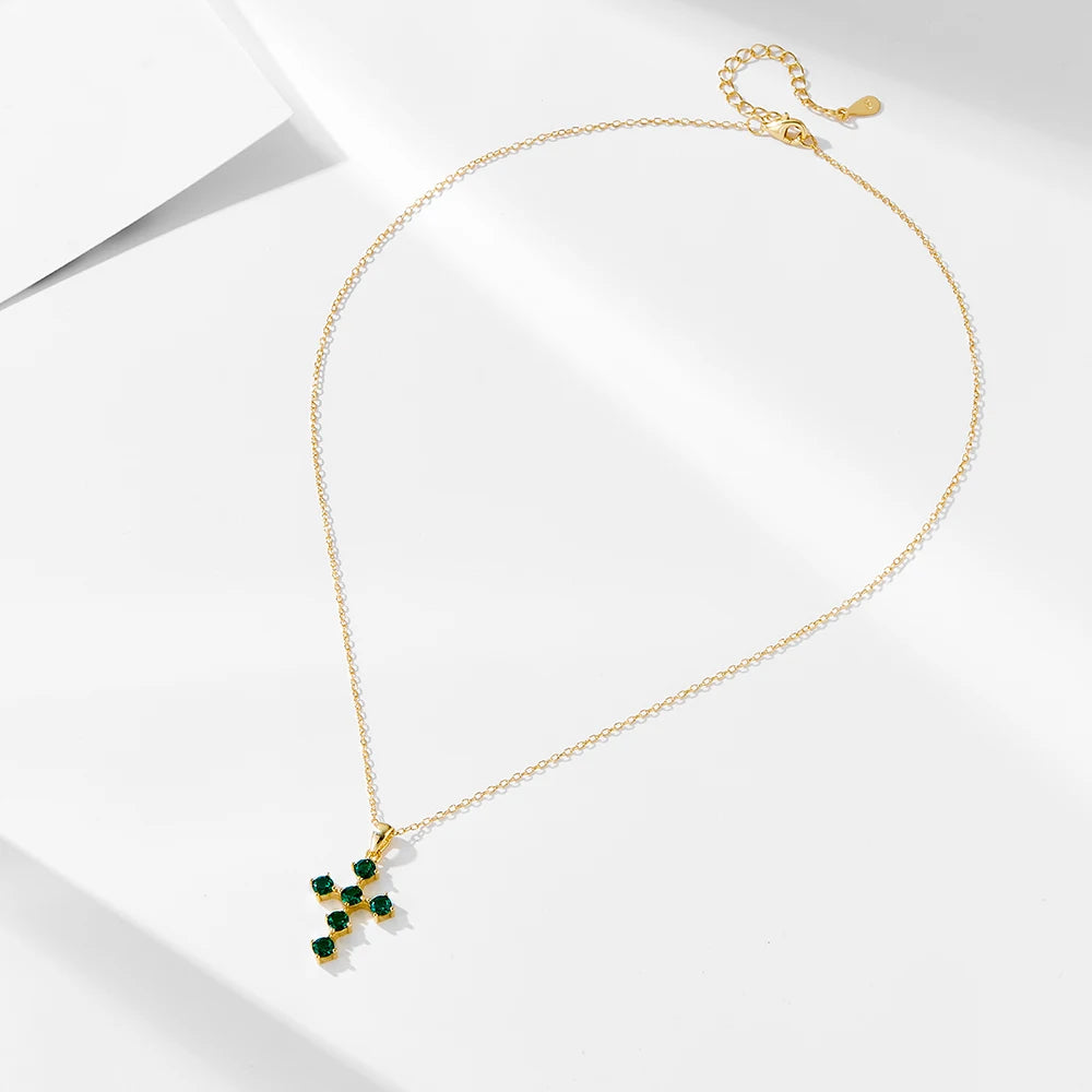 Sterling Silver Green Cross Necklace