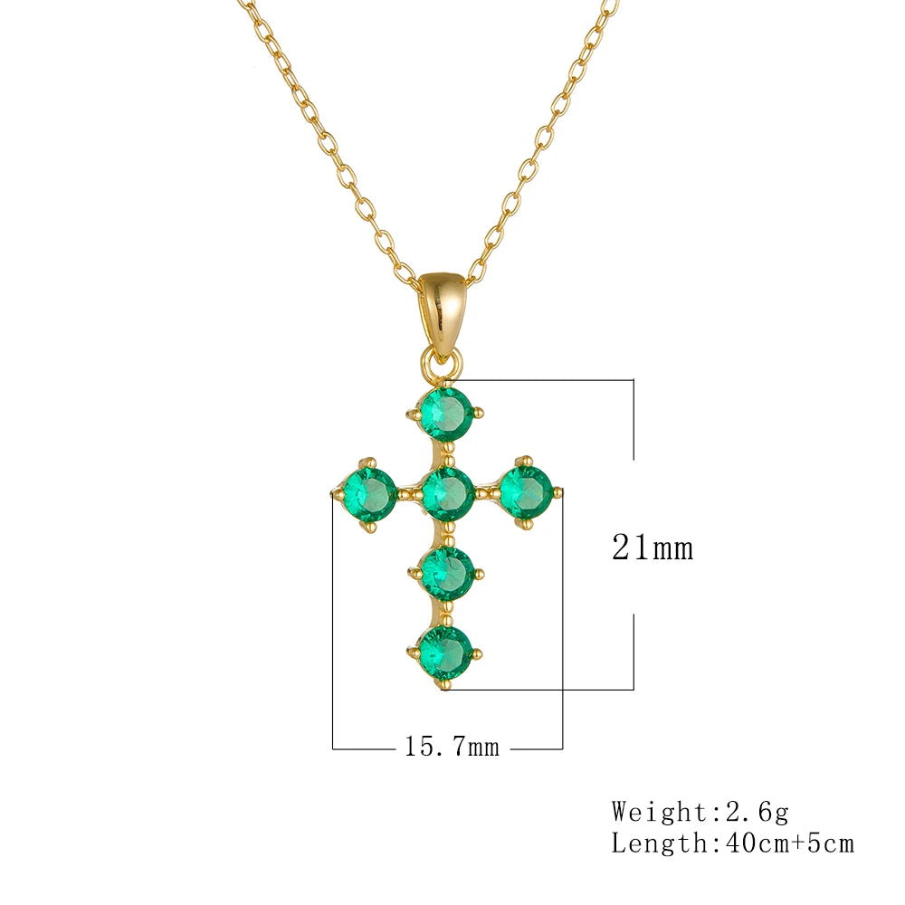 Sterling Silver Green Cross Necklace