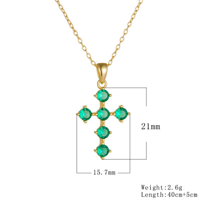 Sterling Silver Green Cross Necklace