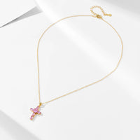 Sterling Silver Pink Cross Pendant Necklace