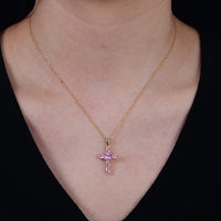 Sterling Silver Pink Cross Pendant Necklace
