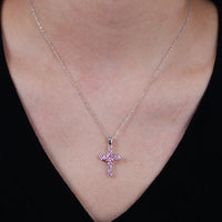 Sterling Silver Pink Cross Pendant Necklace