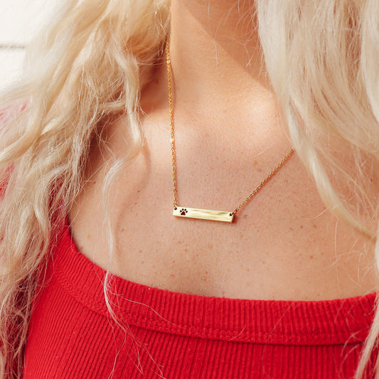 18K Gold PVD Paw Print Bar Necklace
