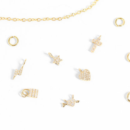 14K Solid Gold Diamond Padlock Charm