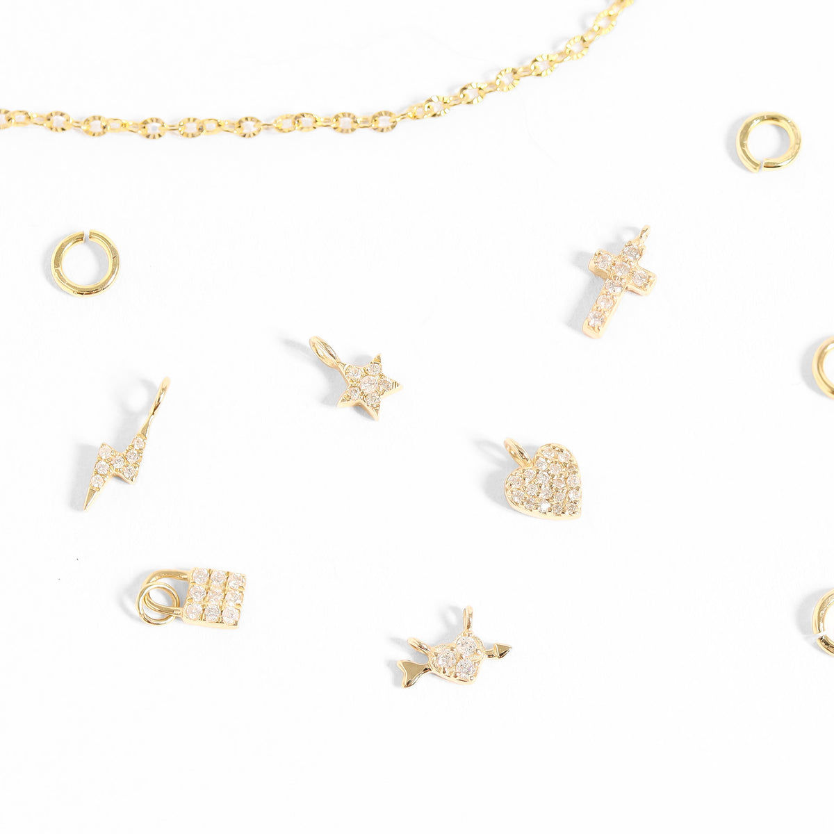 14K Solid Gold Diamond Cross Charm