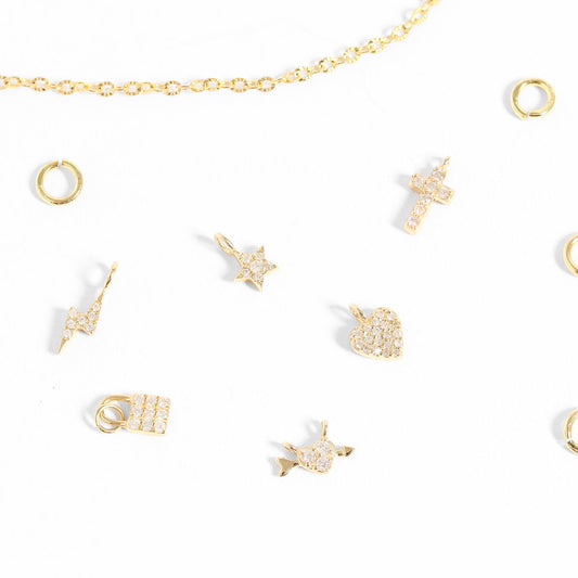 14K Solid Gold Diamond Heart and Arrow Charm