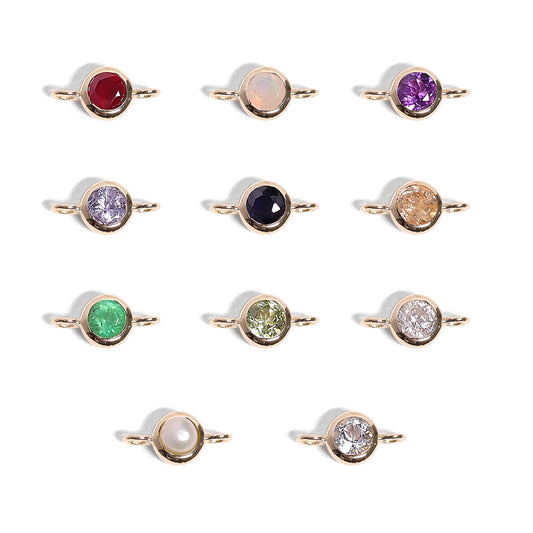 14K Solid Gold Birthstone Connector Charms
