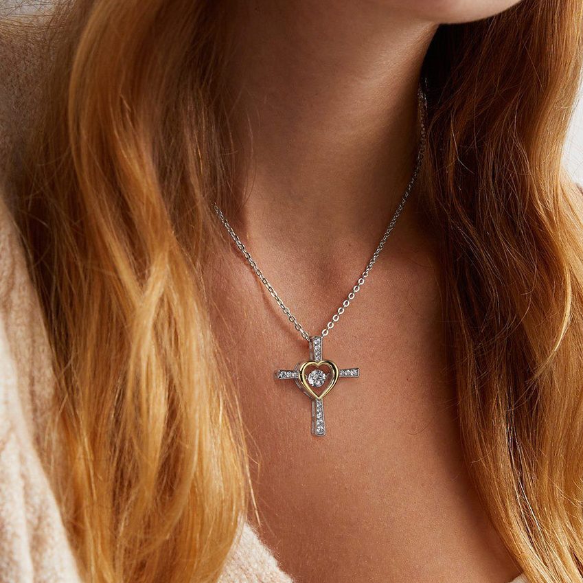 Sterling Silver Faith Hope Love Cross Necklace with Cubic Zirconia