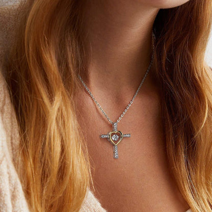 Sterling Silver Faith Hope Love Cross Necklace with Cubic Zirconia