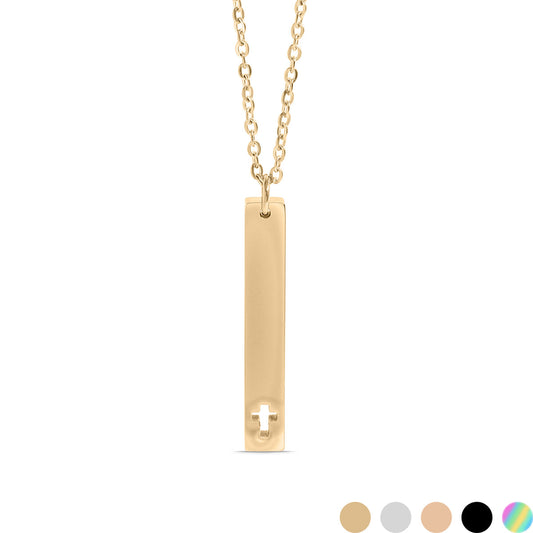 18K Gold PVD Cross Cutout Vertical Bar Necklace