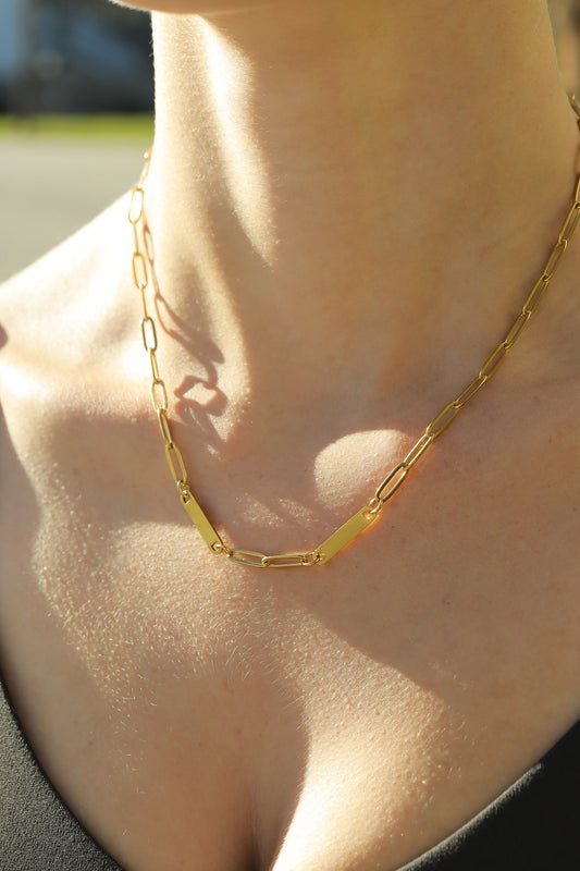 18K Gold PVD Paperclip Two-Bar Engravable Necklace