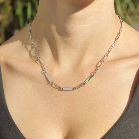 18K Gold PVD Paperclip 3-Bar Engravable Necklace