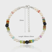 Blue Sandstone and Baroque Pearl 925 Sterling Silver Bracelet