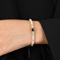 Blue Sandstone and Baroque Pearl 925 Sterling Silver Bracelet