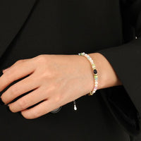 Blue Sandstone and Baroque Pearl 925 Sterling Silver Bracelet
