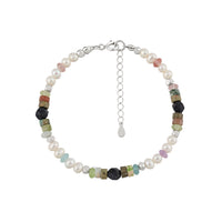 Blue Sandstone and Baroque Pearl 925 Sterling Silver Bracelet
