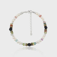 Blue Sandstone and Baroque Pearl 925 Sterling Silver Bracelet