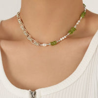 Baroque Pearl and Peridot 925 Sterling Silver Necklace