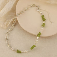Baroque Pearl and Peridot 925 Sterling Silver Necklace