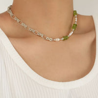 Baroque Pearl and Peridot 925 Sterling Silver Necklace