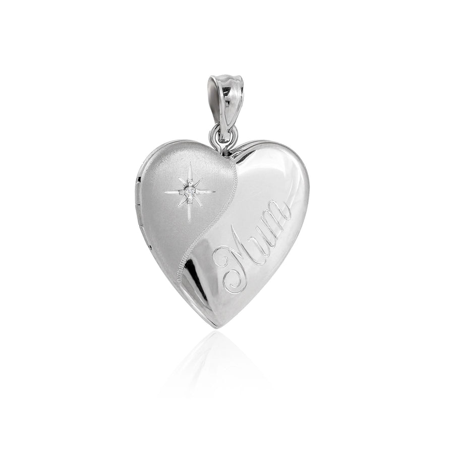 Star Heart Crystal Locket Pendant, 925 Sterling Silver