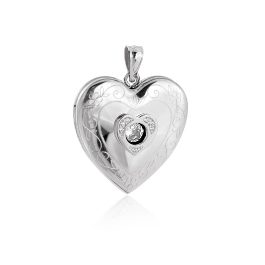 Hollow Heart Flower Branch 925 Sterling Silver Locket Pendant