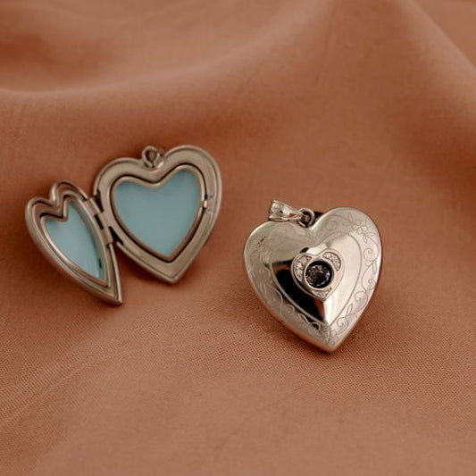 Hollow Heart Flower Branch 925 Sterling Silver Locket Pendant