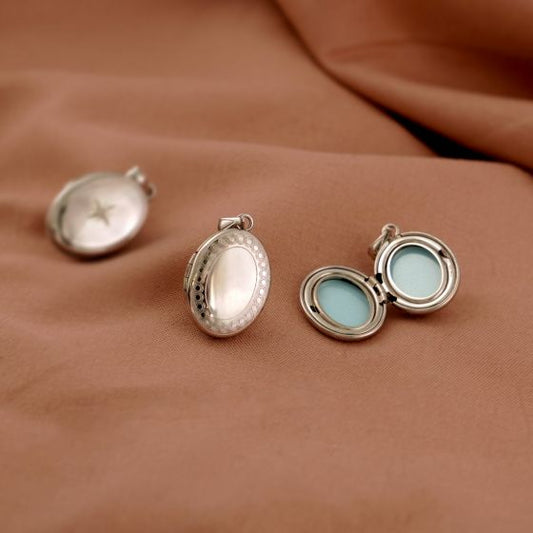 Oval Locket Pendant with Cubic Zirconia in 925 Sterling Silver