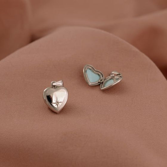 CZ Star Drop Locket Pendant in 925 Sterling Silver