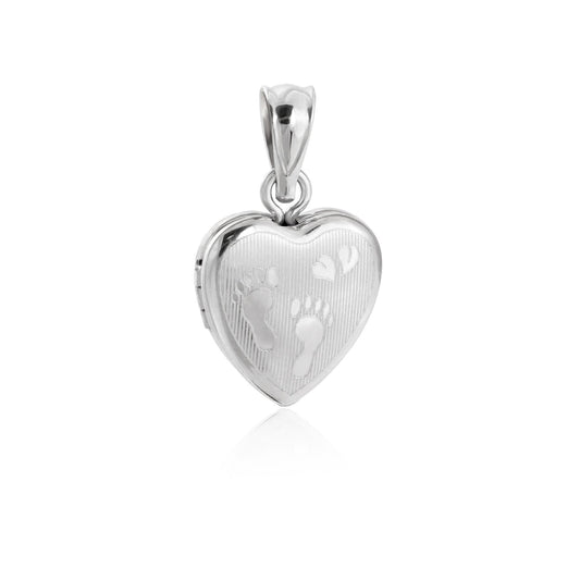 Children's Footprint Heart Locket Pendant, 925 Sterling Silver