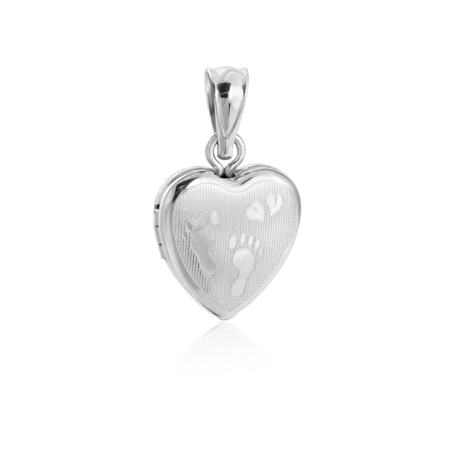 Children's Footprint Heart Locket Pendant, 925 Sterling Silver