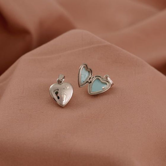 Children's Footprint Heart Locket Pendant, 925 Sterling Silver