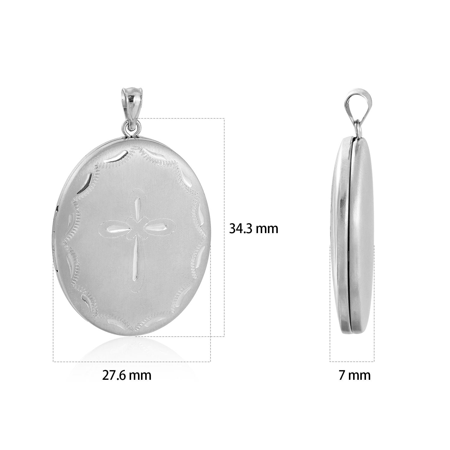Flower Cross Oval 925 Sterling Silver Locket Pendant