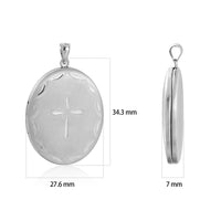Flower Cross Oval 925 Sterling Silver Locket Pendant