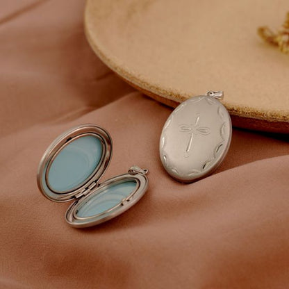 Flower Cross Oval 925 Sterling Silver Locket Pendant