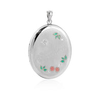 Red Flower and Green Leaf Sterling Silver Locket Pendant