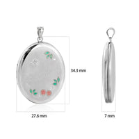 Red Flower and Green Leaf Sterling Silver Locket Pendant