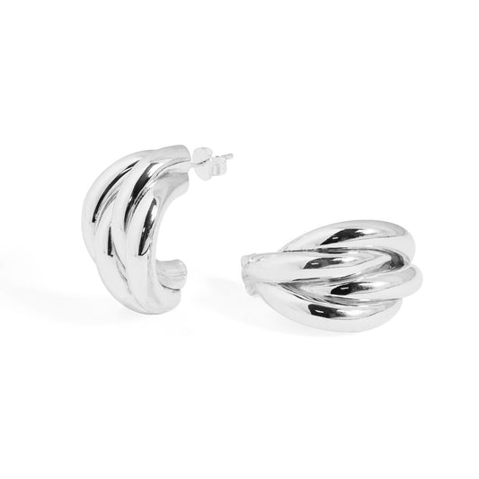 Electroformed C-Shape Tube Hoop Earrings in Sterling Silver