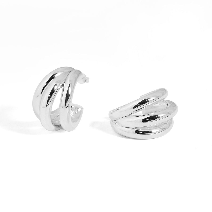 Hollow Three C-Shape Electroformed Huggie Stud Earrings