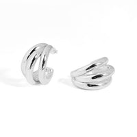 Hollow Three C-Shape Electroformed Huggie Stud Earrings
