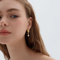 Irregular Natural Pearl Knot Dangling Earrings in 999 Silver