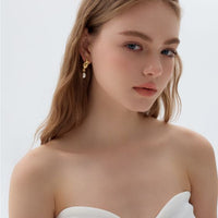 Irregular Natural Pearl Knot Dangling Earrings in 999 Silver