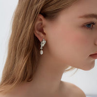 Irregular Natural Pearl Knot Dangling Earrings in 999 Silver