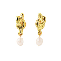 Irregular Natural Pearl Knot Dangling Earrings in 999 Silver